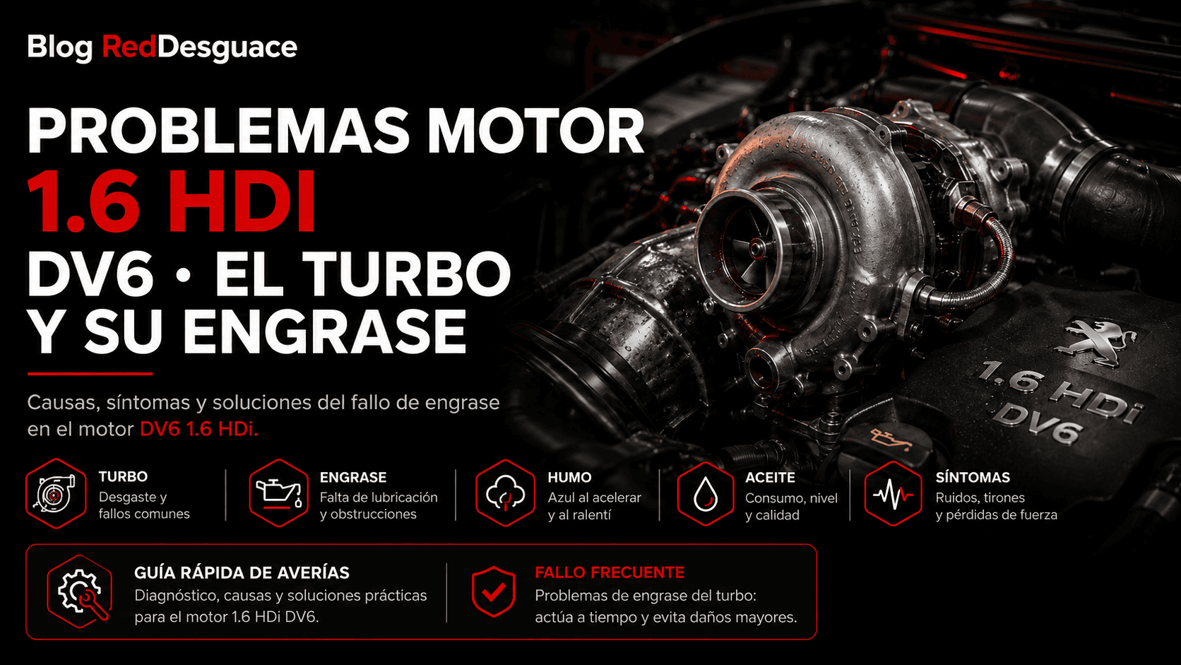 Motor 1.6 HDI DV6 de desguace con turbo y tapa de balancines a la vista