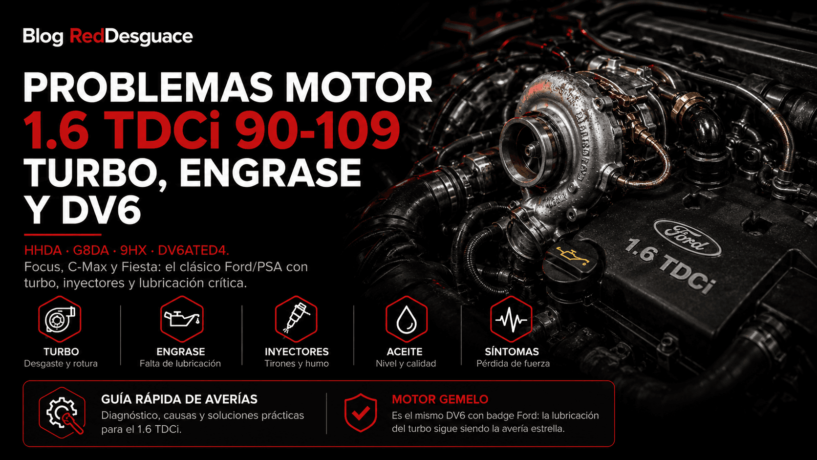 Motor Ford 1.6 TDCi de desguace con turbo visible