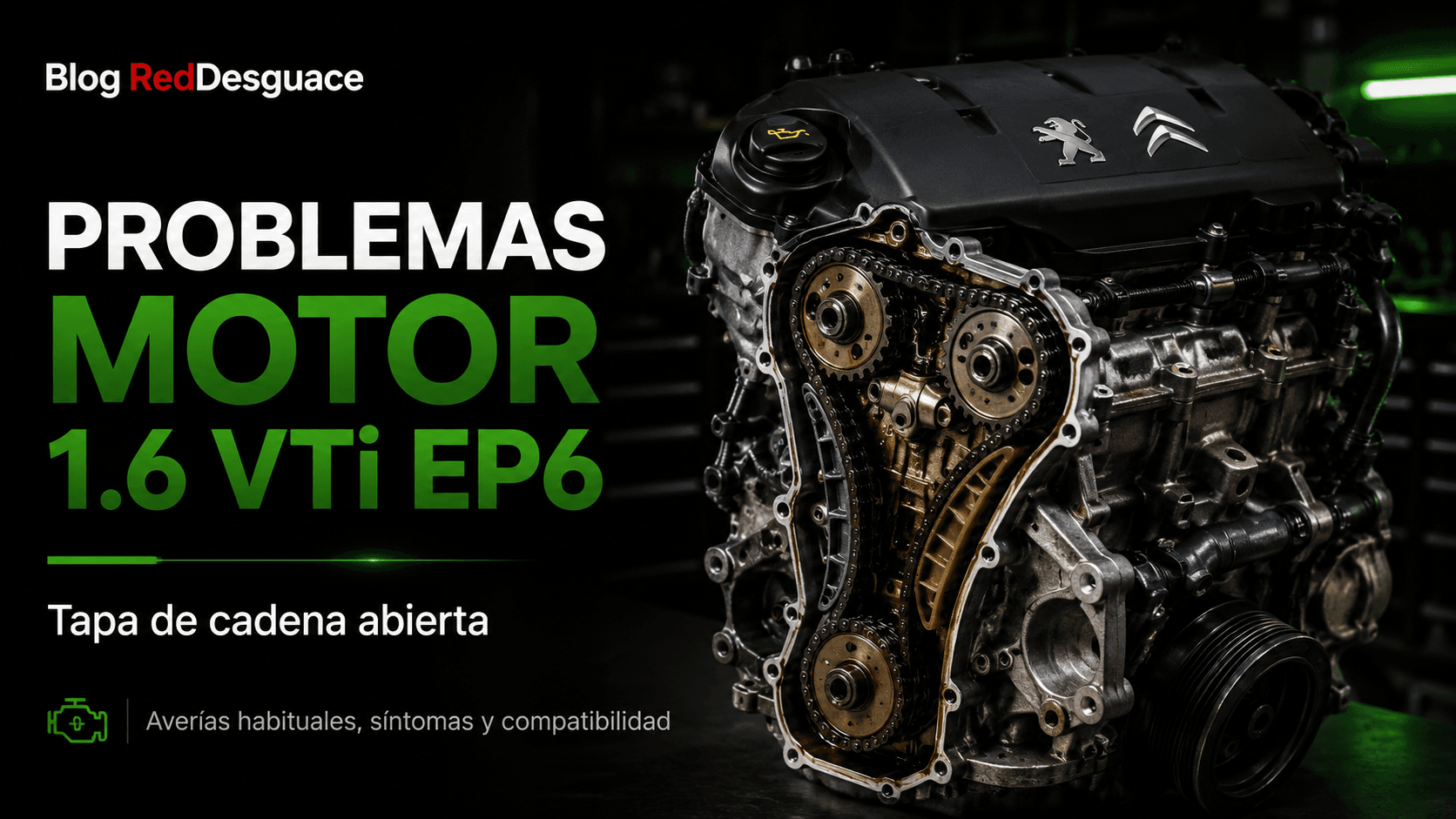 Motor PSA 1.6 VTi EP6 con la tapa de la cadena de distribución abierta