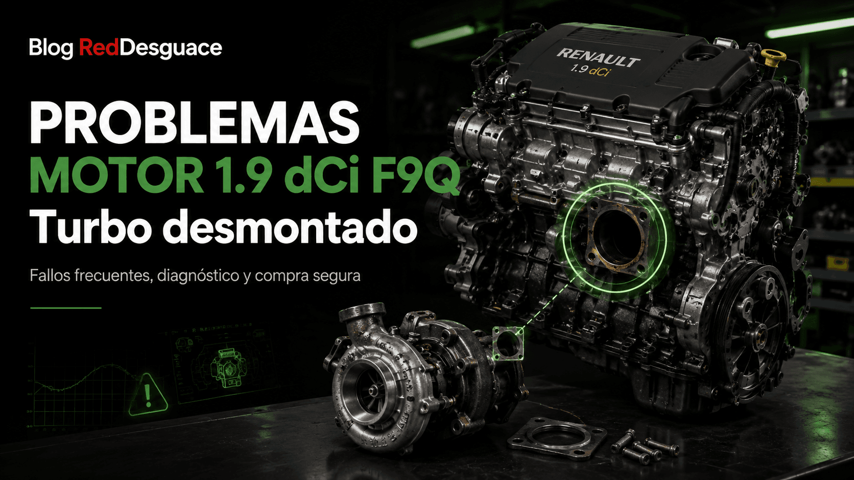 Motor Renault 1.9 dCi F9Q de desguace con turbo desmontado
