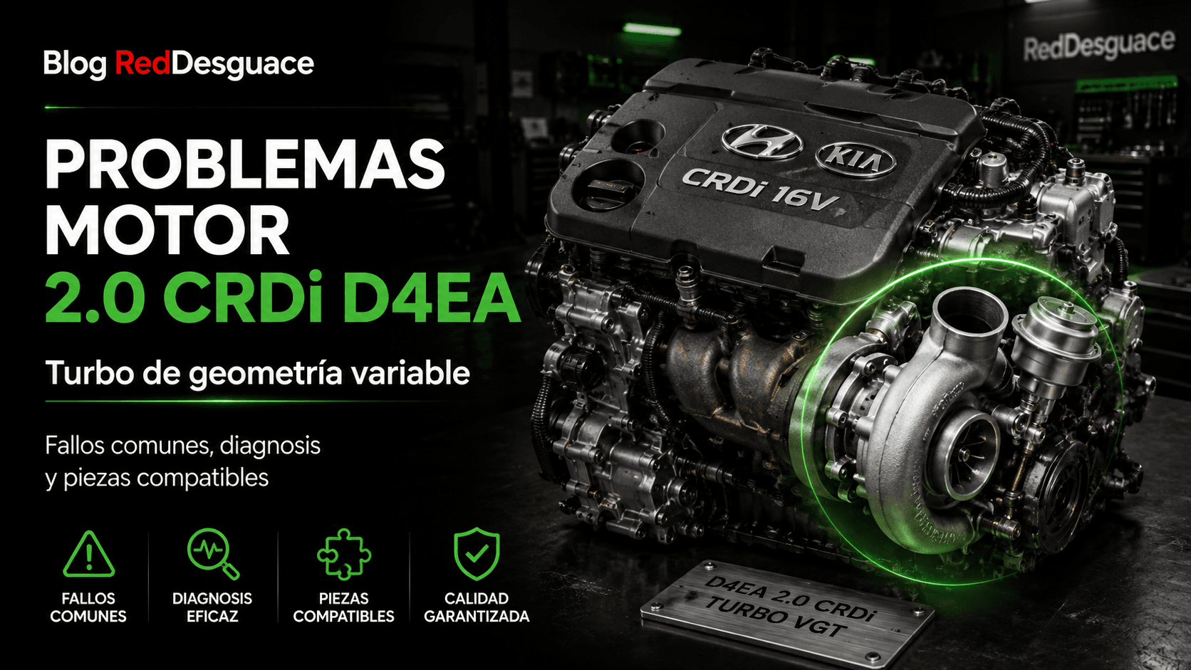 Motor Hyundai Kia 2.0 CRDi D4EA completo con turbo de geometría variable