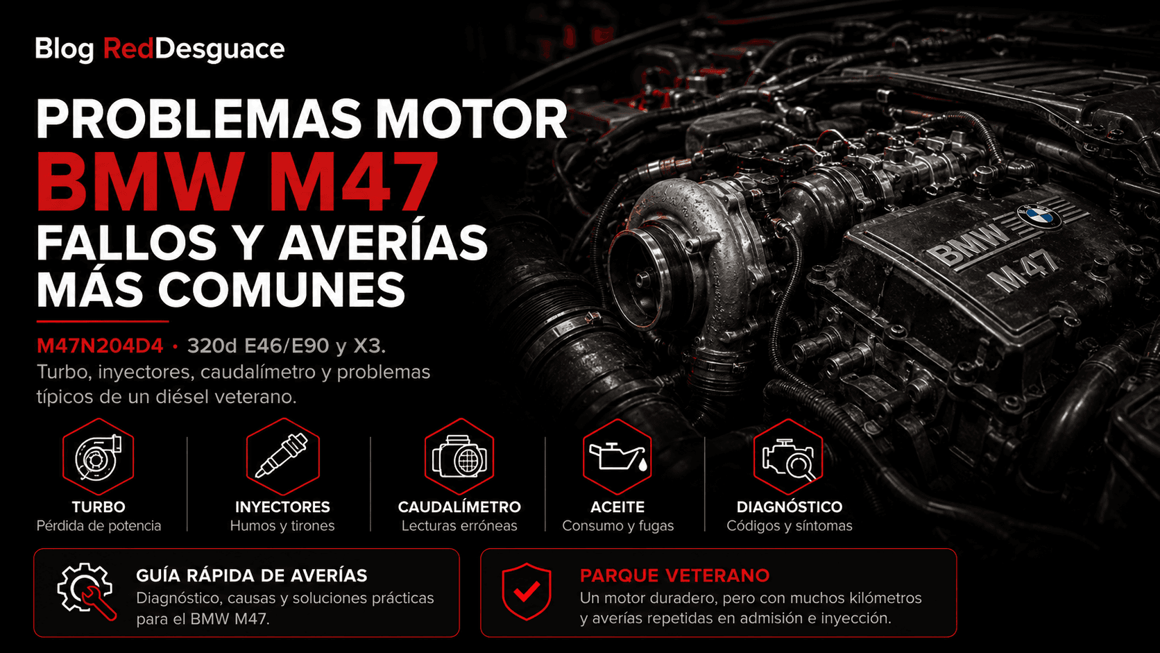 Motor BMW M47 de desguace con colector de admisión desmontado