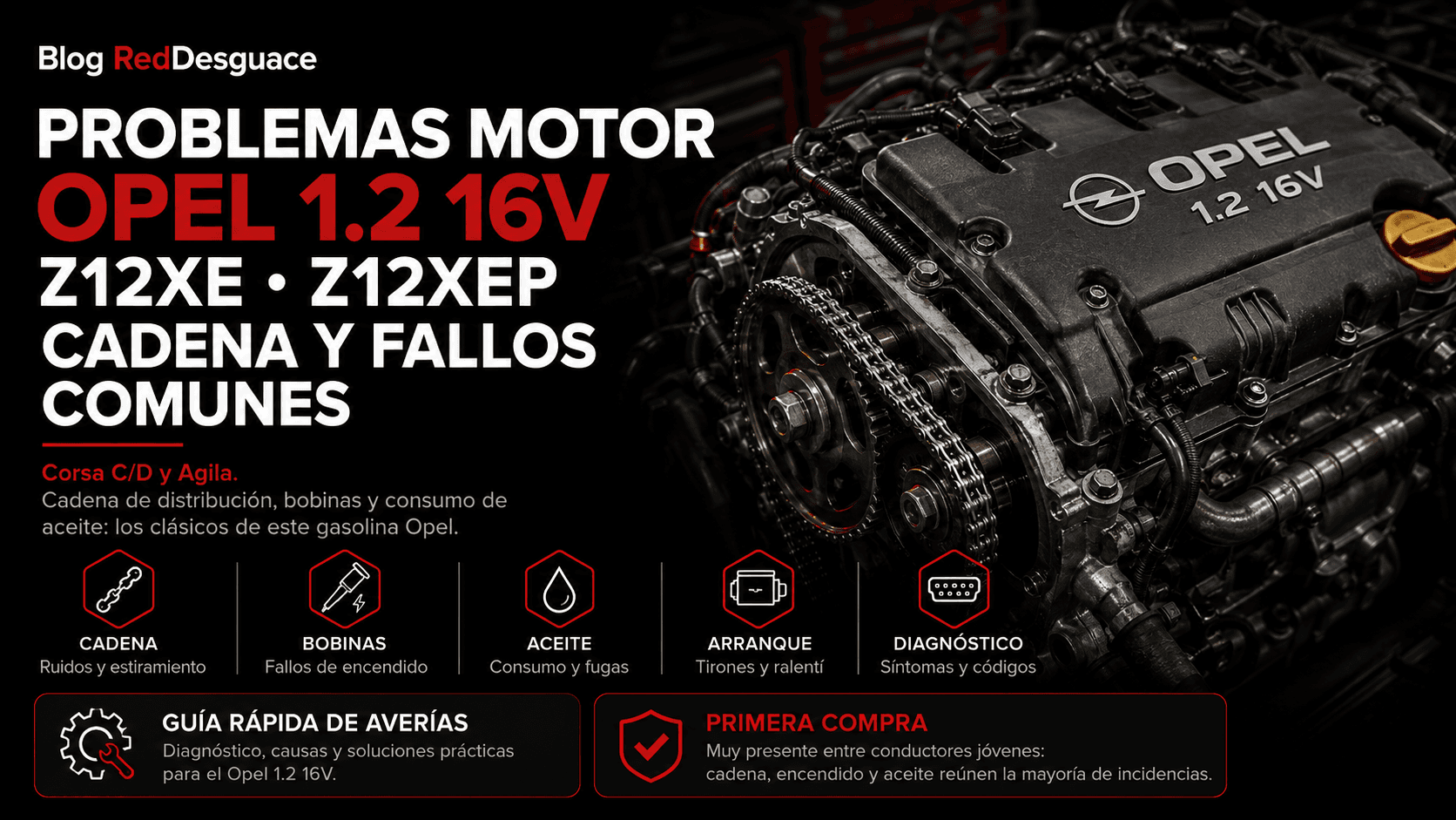 Motor Opel 1.2 16v del Corsa con tapa de distribución por cadena