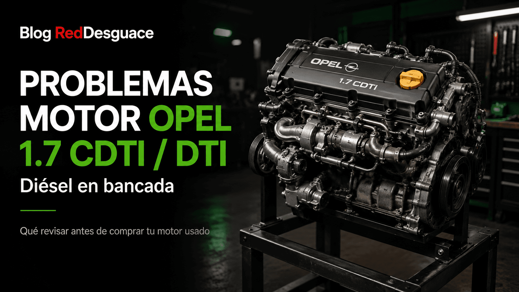 Motor Opel 1.7 CDTI de origen Isuzu en bancada de desguace