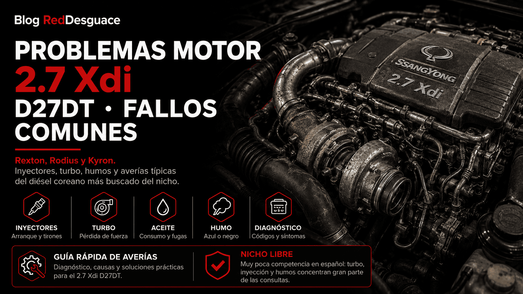 Motor SsangYong 2.7 Xdi D27DT de cinco cilindros en desguace
