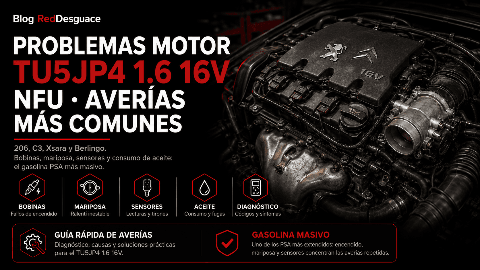 Motor gasolina TU5JP4 1.6 16v de Peugeot y Citroën en desguace