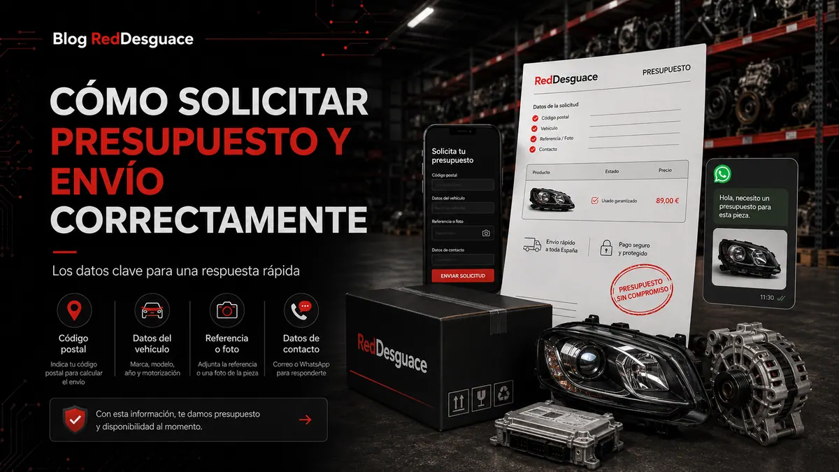 Solicitar presupuesto y envío de recambios usados correctamente